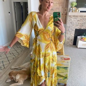 Farm rip yellow wrap dress